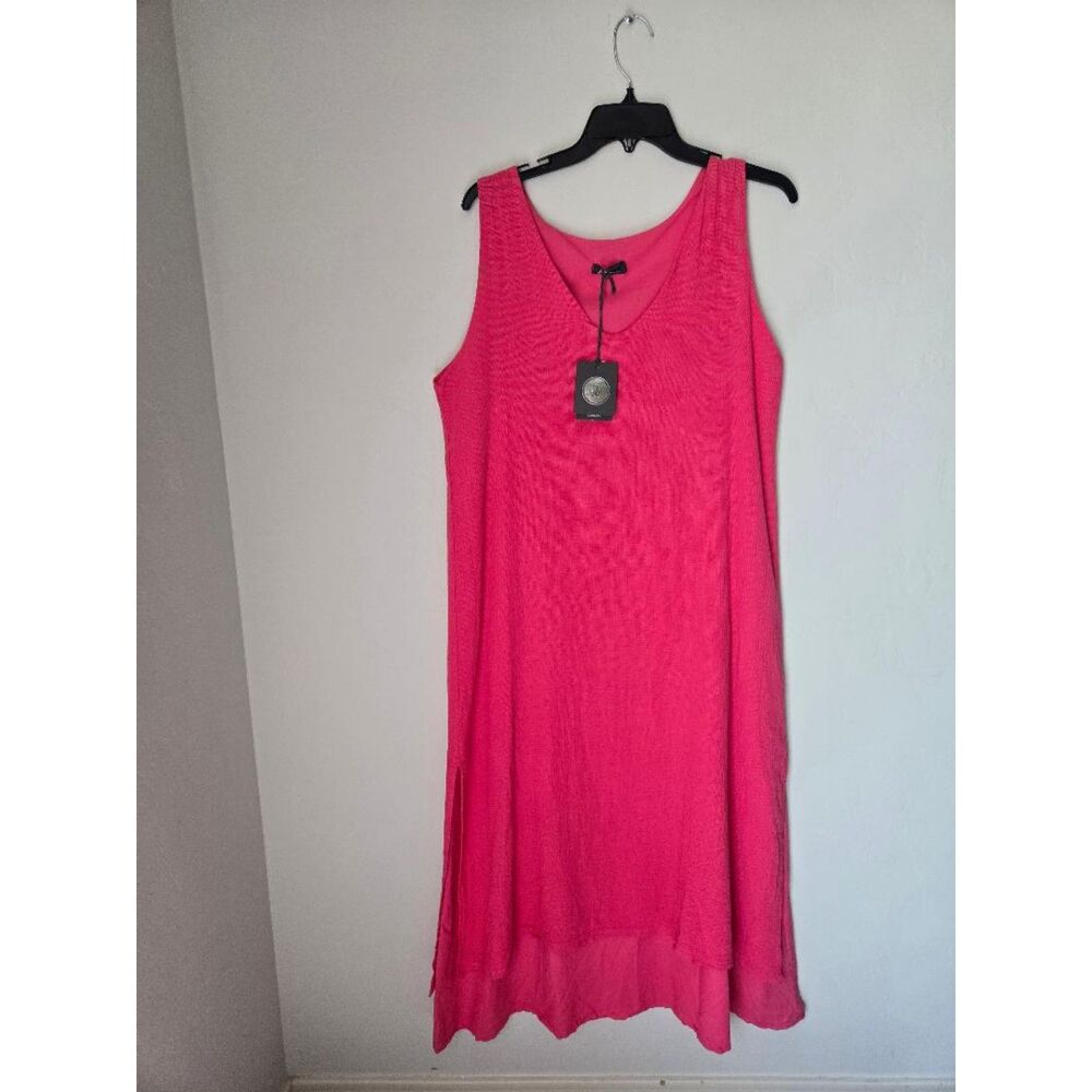 M-Made In Italy Women's Knit Woven Midi Dress. Color Raspberry. NWT. Size S.